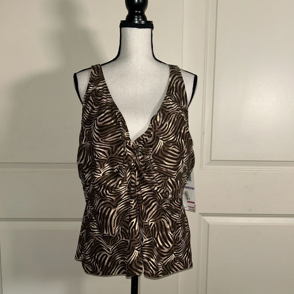 NWT Coco Reef Sz 22W 44DD Brown Zebra Tankini Swim Top Underwire Twist Front